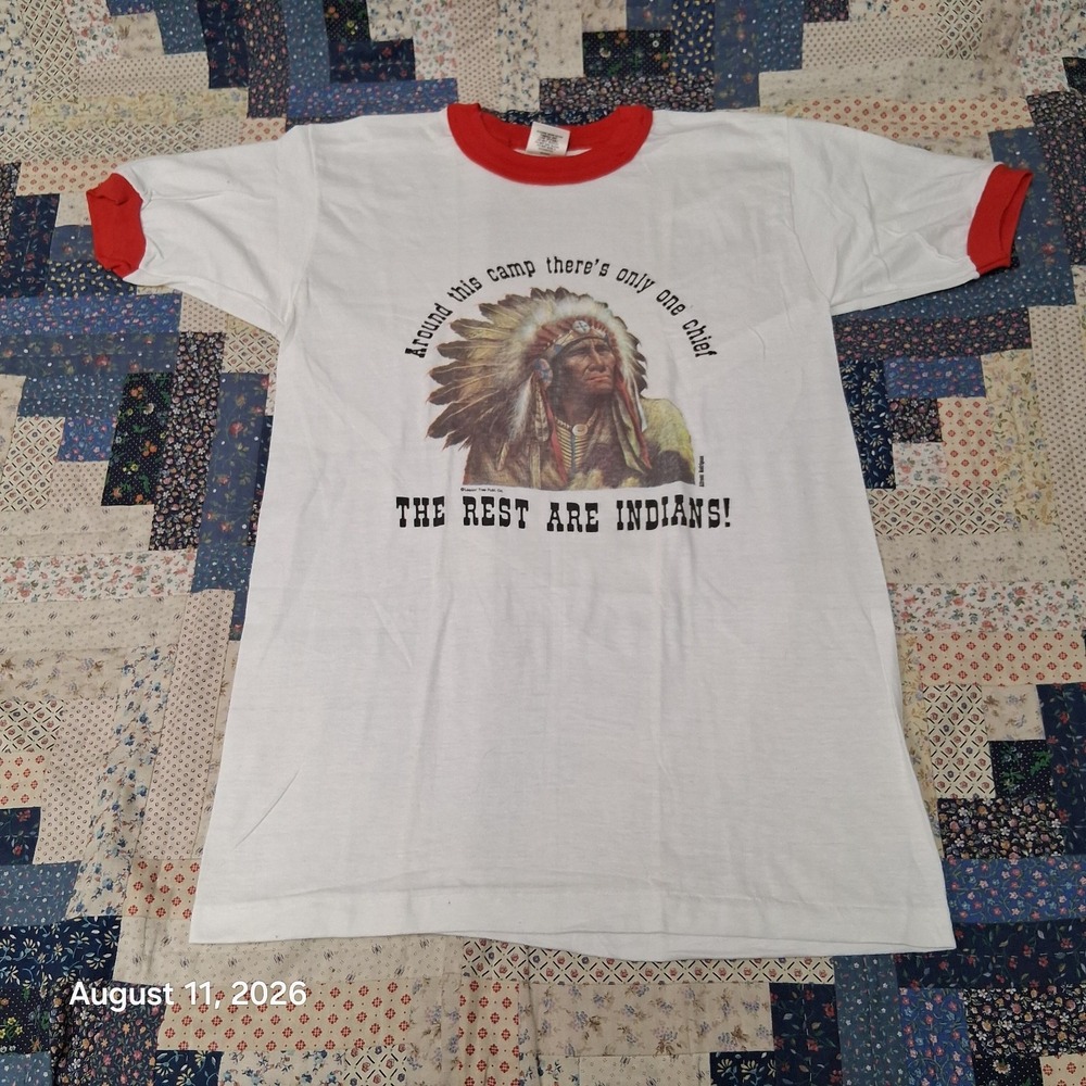Vintage 90s Signal Native American Chief Ringer T Shirt Mens M Single Stitch USA